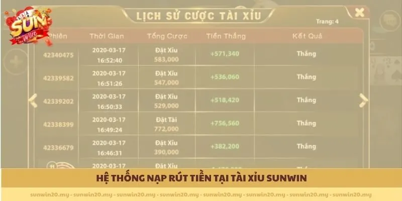 Hệ thống nạp rút tiền Sunwin