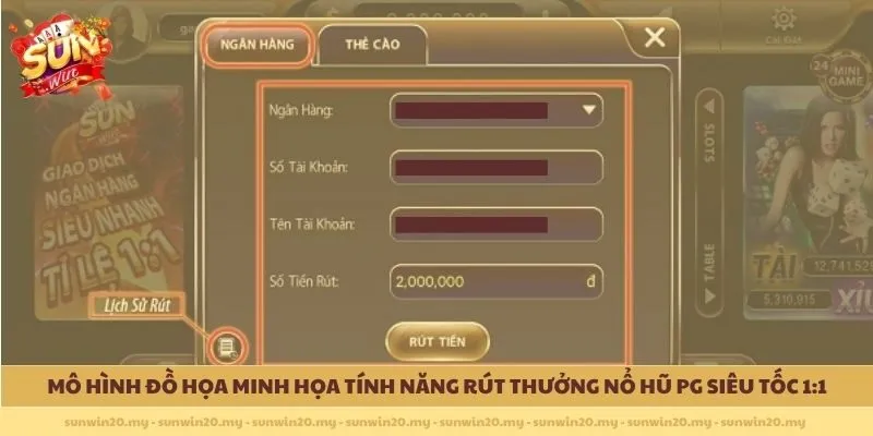 Mô hình đồ họa minh họa tính năng rút thưởng nổ hũ PG siêu tốc 1:1